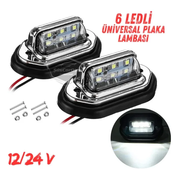 Üniversal Plaka Lambası 6 Led Güçlü Işık Su Geçirmez Krom Araç Plaka Işığı Ultra Parlak Oto Aydınlatma 12/24V 2 Adet