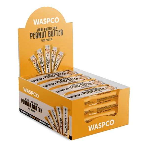 WaspCo Fıstık Ezmeli ve Çikolata Parçacıklı 40 gr 12 Adet Vegan Protein Bar