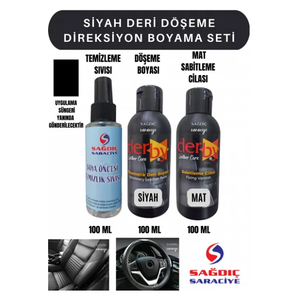 3'Lü Derby Siyah Deri Oto Direksiyon Döşeme Boyama Seti