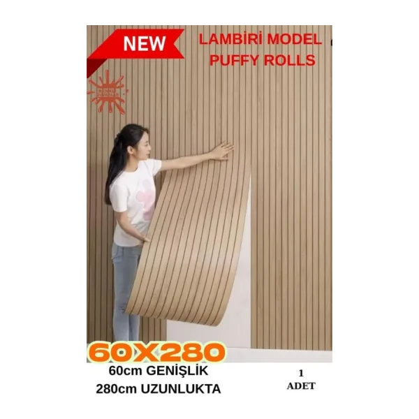 60cm X 280cm 1 Adet Kendinden Yapışkanlı Açık Kahverengi Lambiri Desenli Duvar Paneli Kağıdı Yg005