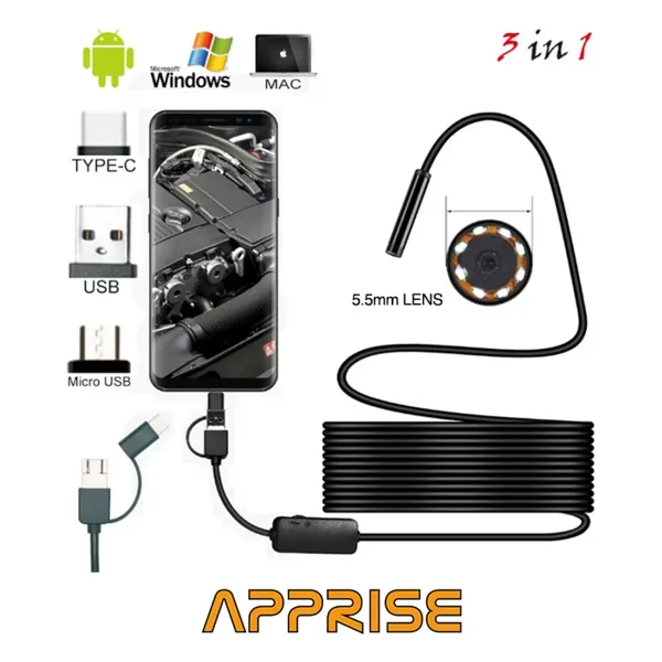Apprise Endoskop Yılan Kamera 5 Metre 5.5mm (SERT KABLO)