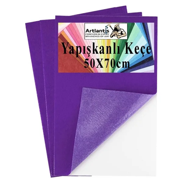 Artlantis Mor Yapışkanlı Keçe 50X70 cm 3 Adet 2.0 mm Kendinden Yapışkanlı Renkli Hobi Keçesi Elişi Keçe Kumaşı Anasınıfı - Standart