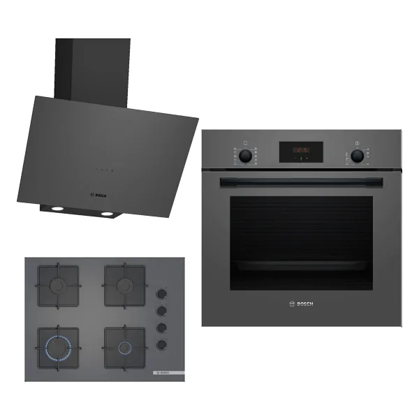 Bosch Hbf512bh1t Fırın + Pop7c9p30o Ocak + Dwk64pj70t Davlumbaz Gri Ankastre Set