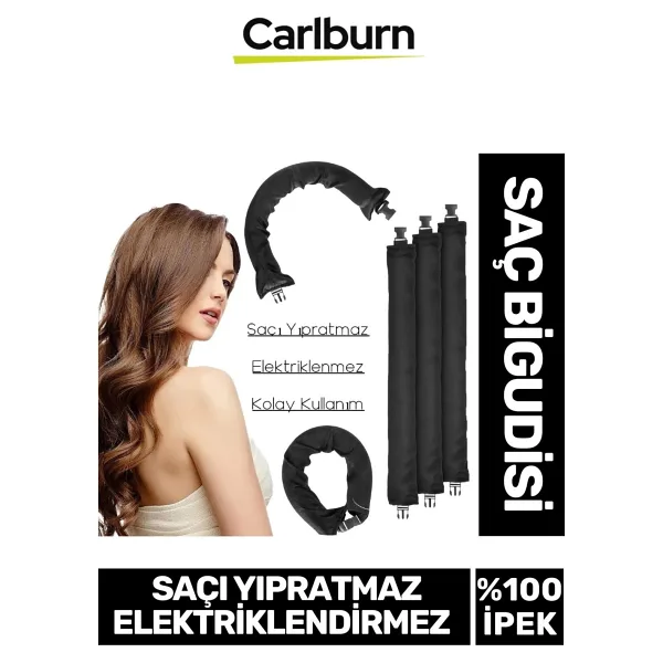 Carlburn Özel Üretim Saçı Yıpratmaz Elektriklendirmez Saf Ipek Saten Bigudi Şekillendirme Sosis