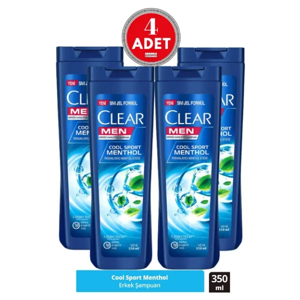 Clear Men Kepeğe Karşı Etkili Şampuan Cool Sport Menthol Ferahlatıcı Mentol Etkisi 350 ml 4 Adet