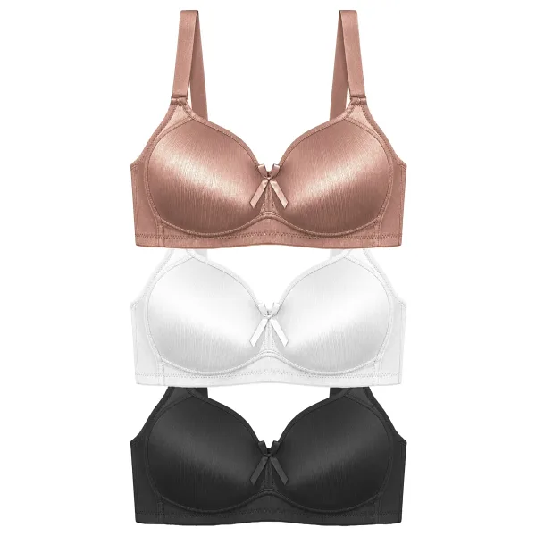 Cottonhill Bra - Elvia Büyük Beden Parlak Balensiz Straplez Minimizer Kadın Sütyen 3'lü Paket-3