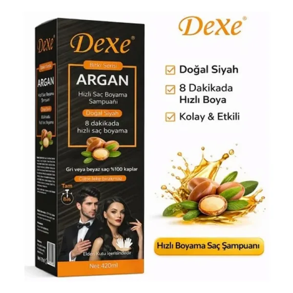 Dexe Bitki Serisi Argan Yağlı Beyaz Kapatıcı Şampuan Boya 420 Ml Siyah