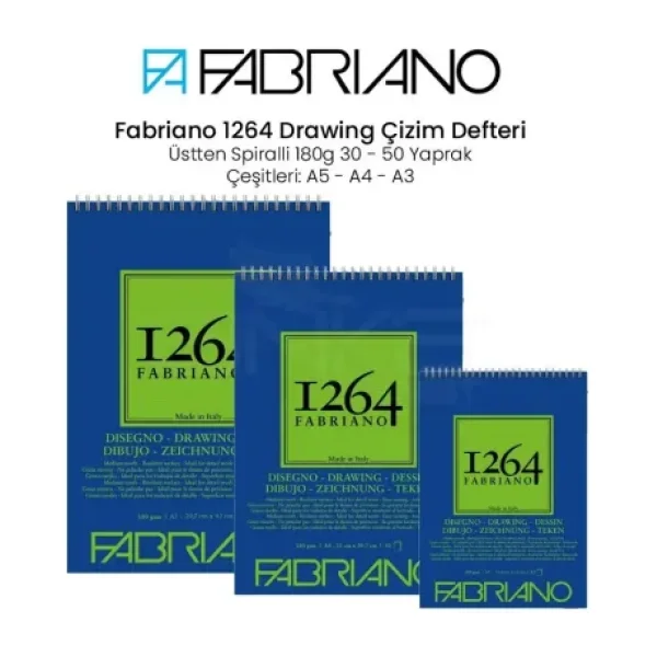 Fabriano 1264 Drawing Paper Çizim Defteri Üstten Spiralli 180g