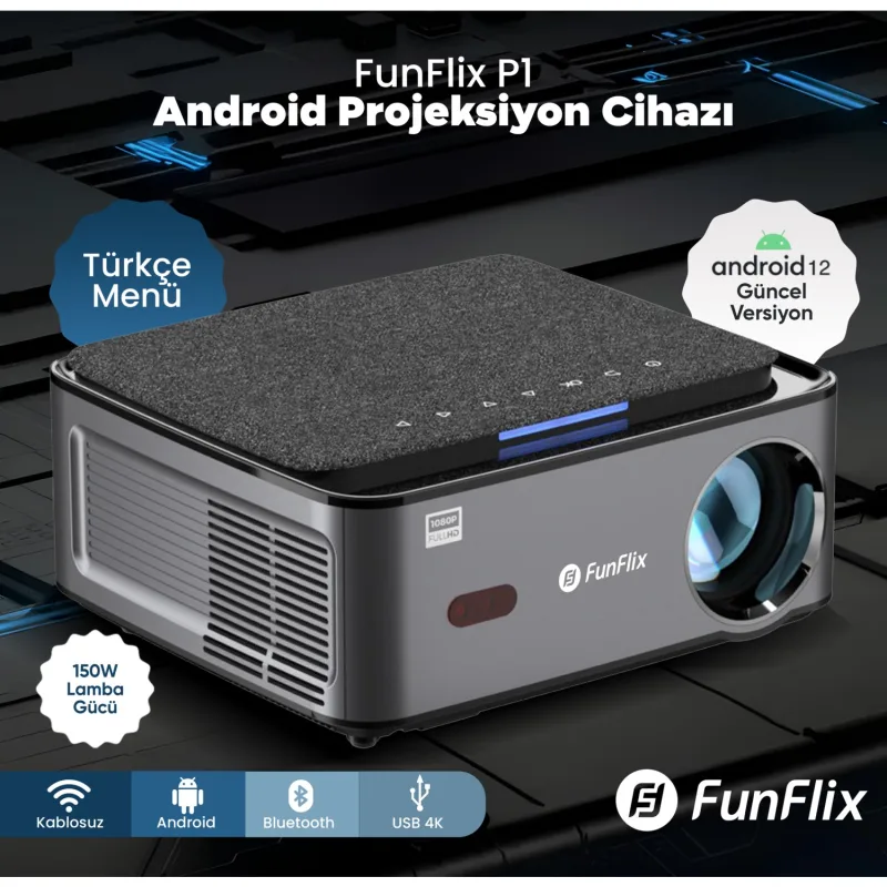 FunFlix P1 8000 Lümen Full HD Wi-Fi Android Projeksiyon Cihazı