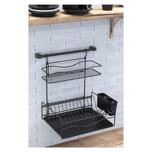 Geseus Home Borulu Askılı Bardaklık Tabaklık Bulaşıklık Mat Siyah Kb013s