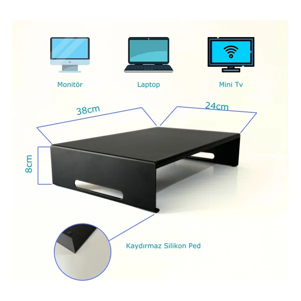 HERO DİZAYN Monitör Standı - Laptop Standı - Monitör Yükseltici - Metal - Mat Siyah