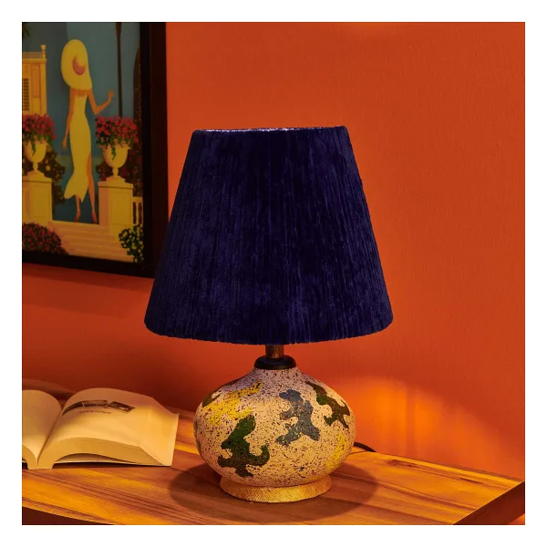 HMY Design Okyanus Mavi Başlıklı Seramik Abajur - Renkli - 40 cm