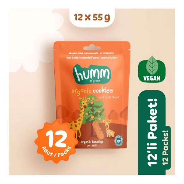 Humm Organic Portakallı Vegan Kurabiye 55 gr 12'li