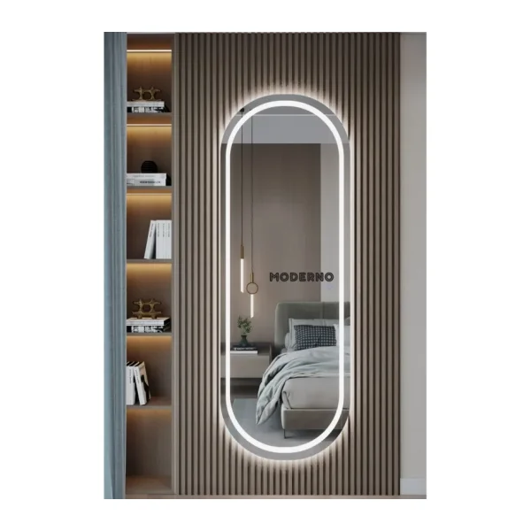 L' CAPO 120x60 Cm Beyaz Salon Duvar , Boy Duvar Aynası Ledli Kumlamalı Boy Aynası Dokunmatik Özellikli