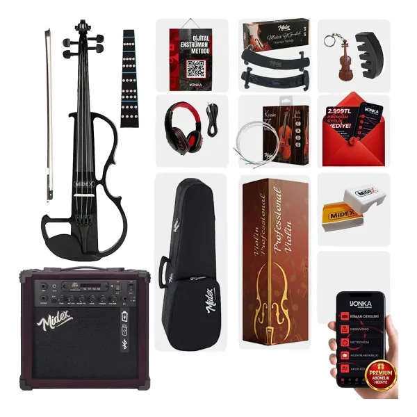 Midex Rcz-606Bk-Amp Elektro Keman Ve Şarjlı Anfi Seti