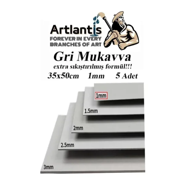 Mukavva Gri 1 mm 35x50 cm 5 Adet Sert Karton Ekstra Sıkıştırılmış 35x50 Mukavva Gri Renkli 5 Adet
