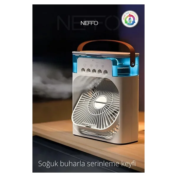NEFFO 600 ml Su Tanklı Buharlı Serinletici Fan Taşınabilir Mini Klima Fanı LED Işıklı Hava Soğutucu Vantilatör