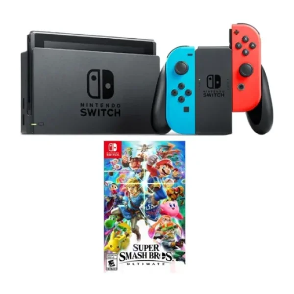 Nintendo Switch Renkli Mavi Kırmızı + Super Smash Bros Ultimate Oyun