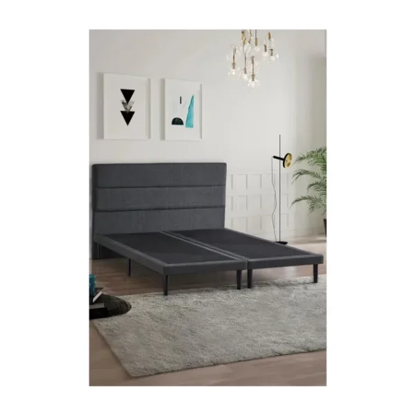 Niron Yatak Niron Slim Baza ve Başlık Takımı 140X200 Çift Kişilik Gri Kumaş Kaplı Metal Karyola ve Başlık Seti - Koyu Gri - 140 x 200 cm