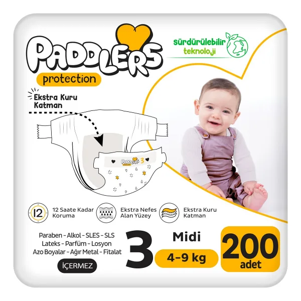 Paddlers Protection 3 Numara Midi 200'lü Bebek Bezi