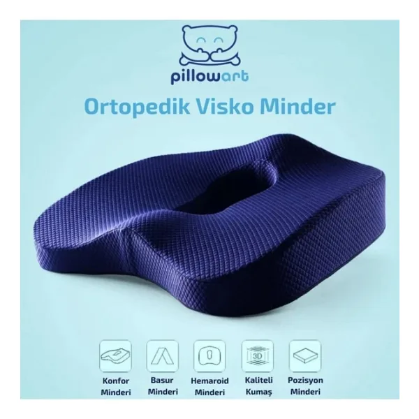 PİLLOWART Ortopedik Oturma Simidi Koltuk Minderi Visko Kuyruk Sokumu Yastığı