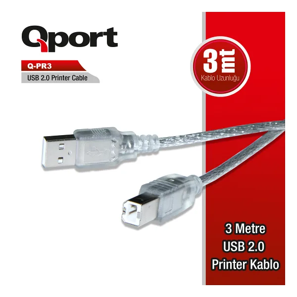 Qport Q-PR3 3 m USB 2.0 Yazıcı Kablosu