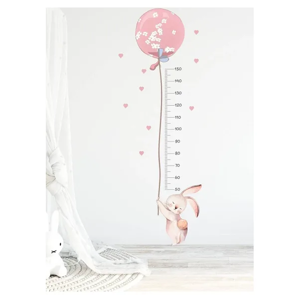 Sim Tasarım Balonlu Tavşan Boy Ölçer Duvar Sticker Seti