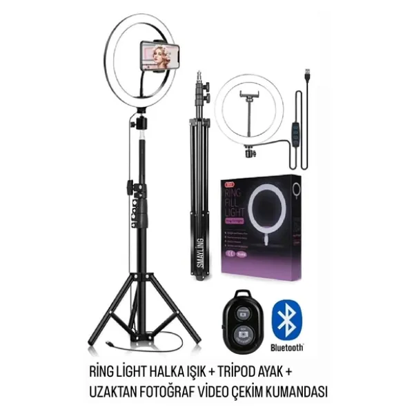 SMAYLİNG 10ınç Youtuber Led Işıklı Tripod Selfie Makyaj Işığı Sürekli Ring Light 26cm 2.1 M Ayaklı Tripot