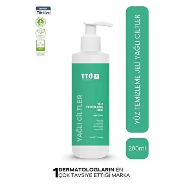 TTO-X Yüz Temizleme Jeli Yağlı Ciltler İçin 200 ml - Arındırıcı, Sebum Dengeleyici ve Ferahlatıcı Bakım