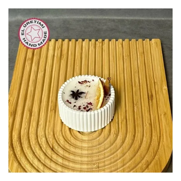 Uretti - Makbule 3845 0869 El Yapımı Portakal Tarçın Yıldız Temalı Şık Dekoratif Mumluk - Beyaz