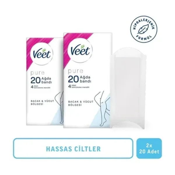 Veet Pure Hipoalerjenik Bacak ve Vücut Bölgesi için 20'li 2 Adet Sir Ağda Bandı