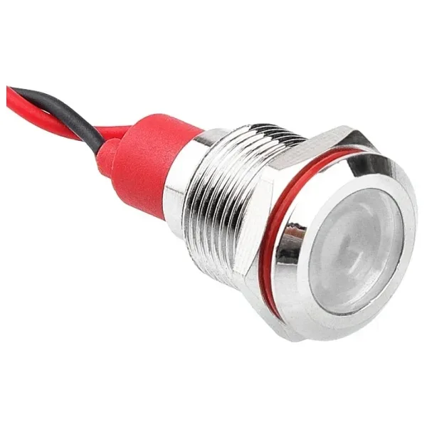 WD12L-P2 12mm 12-24V Kablolu Metal Sinyal Lambası - Beyaz