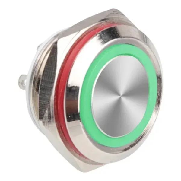 WD16C1-Pin-P1-E 16mm Düz Yaylı Işıklı Metal Buton - Yeşil