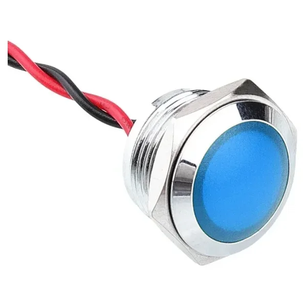 WD16L-P2 16mm 12-24V Kablolu Metal Sinyal Lambası - Mavi