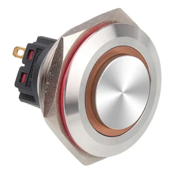 WD30B-G1-E 30mm Çıkık Yaylı Işıklı Metal Buton - Sarı