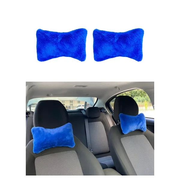 Yumuşak Peluş Ortopedik Araba Seyahat Boyun Yastığı 2'li Mavi