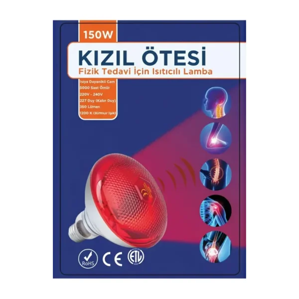 150W Kızılötesi (İnfrared) Isıtıcılı Fizik Tedi Lambası (Kırmızı Işık) E27 (Kalın Duy)