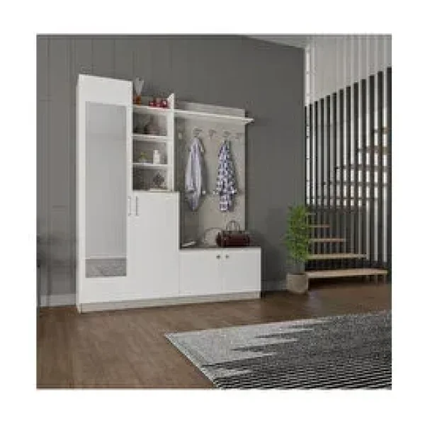 Asratrend Asra Trend MDF Vestiyer ve Portmanto ve Ayakkabılık -180x208x33cm,Aynalı,Askılı,Çok Raflı,Kapaklı V-03 Çok Renkli