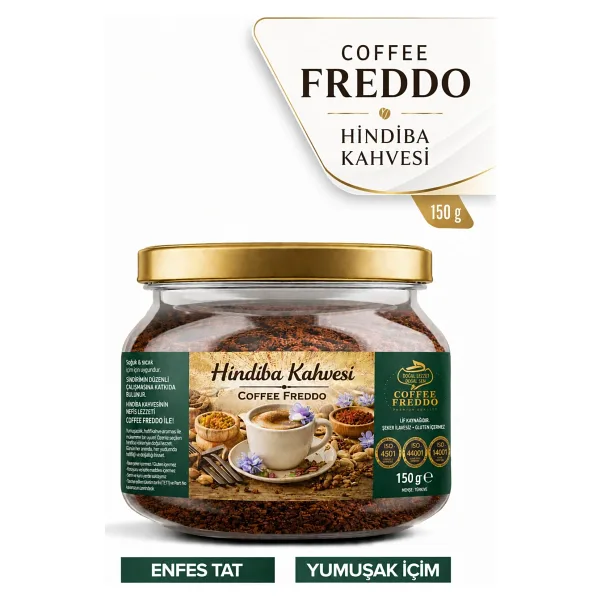 COFFEE FREDDO Hindiba Kahve Karahindiba Hindibağ Kahvesi Hindibakahve Kara Hindibağ 1 Aylık-(60 Kullanım) Net 150 gr