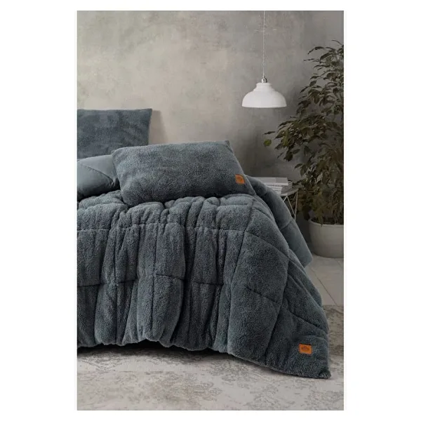 Cotton Box Peluş Gri Çift Kişilik Yorgan Seti