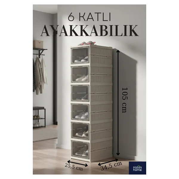 Dükkanönü 6 Katlı Modüler Ayakkabılık Lüks Ayakkabı Kutusu Seti Dolabı Katlanır Istiflenebilir Kahverengi