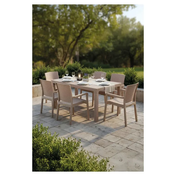 Evdemo King 6 Kişilik Rattan Cappuccino Bahçe & Balkon Takımı