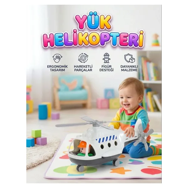 Fileli Figürlü Yük Helikopteri Tekerlekli Döndürülebilir Pervaneli Oyuncak Hava Taşıtı
