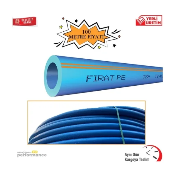 Fırat 20 Mm Mavi Kangal Boru Sulama Borusu 10 Atü (100 Metre)