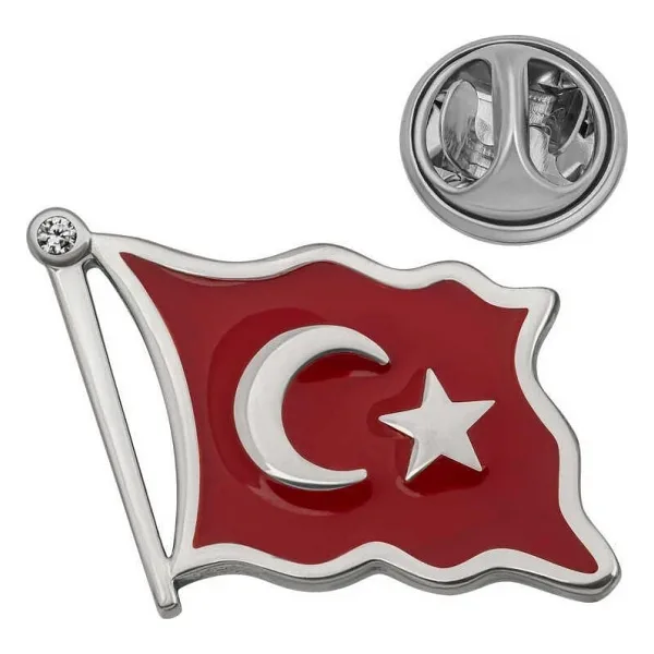 Gümüş Türk Bayrağı Rozet SL7126