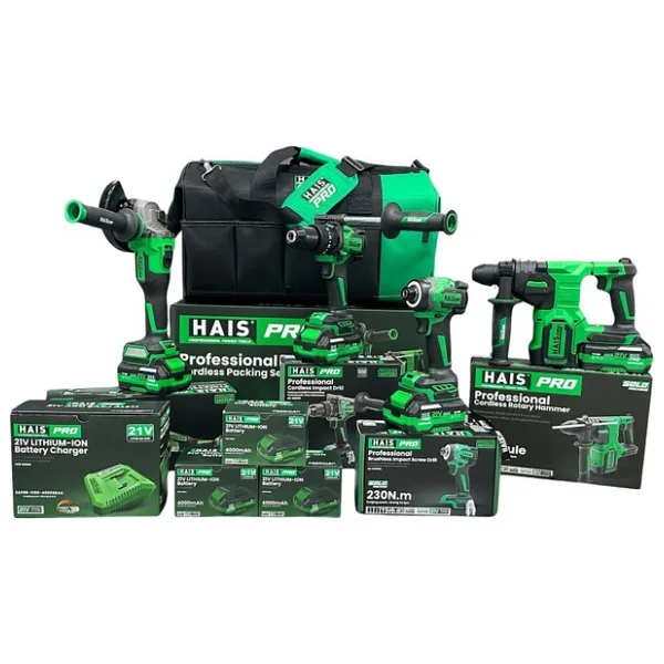 Hais 4lü Profesyonel Set Kırıcı Delici Matkap Taşlama Darbeli Matkap Torklu Vidalama 21V 4 Ah
