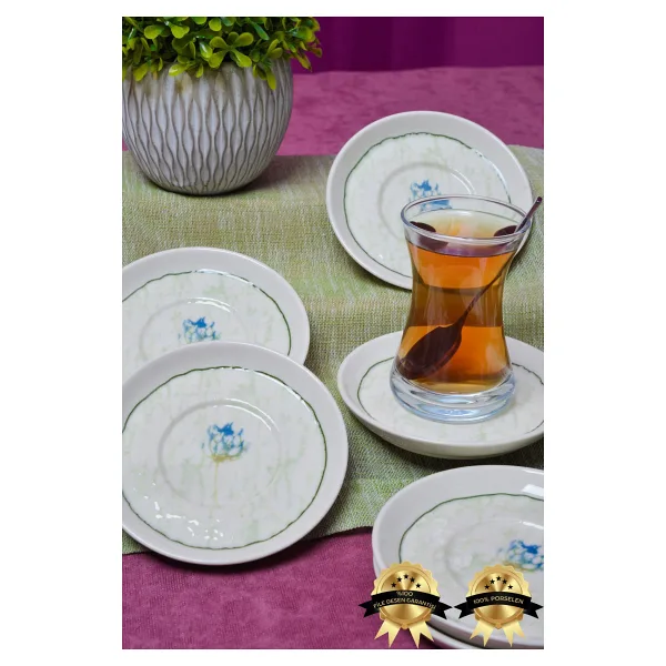 Heda Porselen Ebrusu 6'lı Porselen Çay Tabağı
