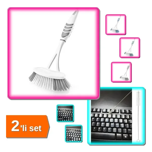 Hereveoyuncak Lavabo ve Küvet Temizleme Fırçası + 3 Adet Bükülebilir Esnek Klavye Temizlik Fırçası - 2li Set U8X6E