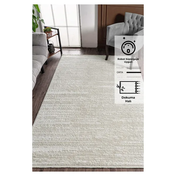 Konfor Jasmine 1452 Krem Bej Modern Dokuma Halı