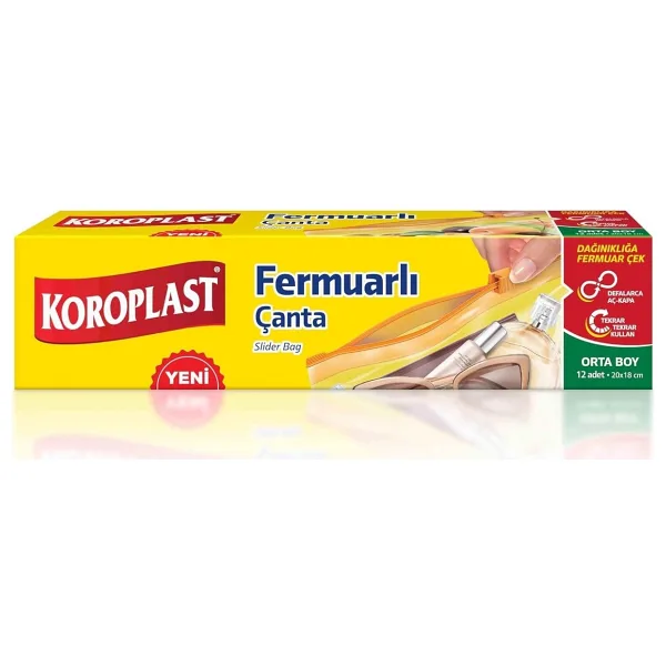 Koroplast Orta Boy Fermuarlı Çanta 12'li